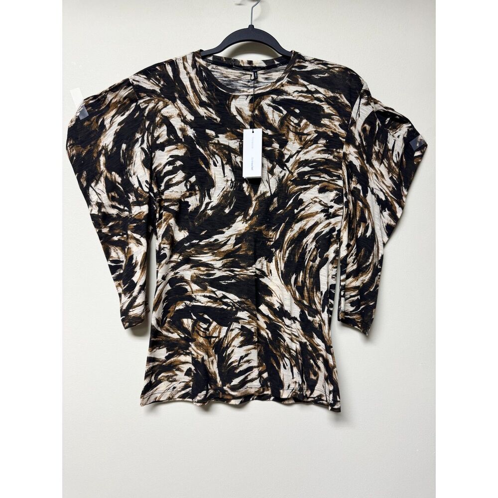 NWT - PROENZA SCHOULER Puff Sleeve Printed Slub Cotton Jersey Top, Sz S